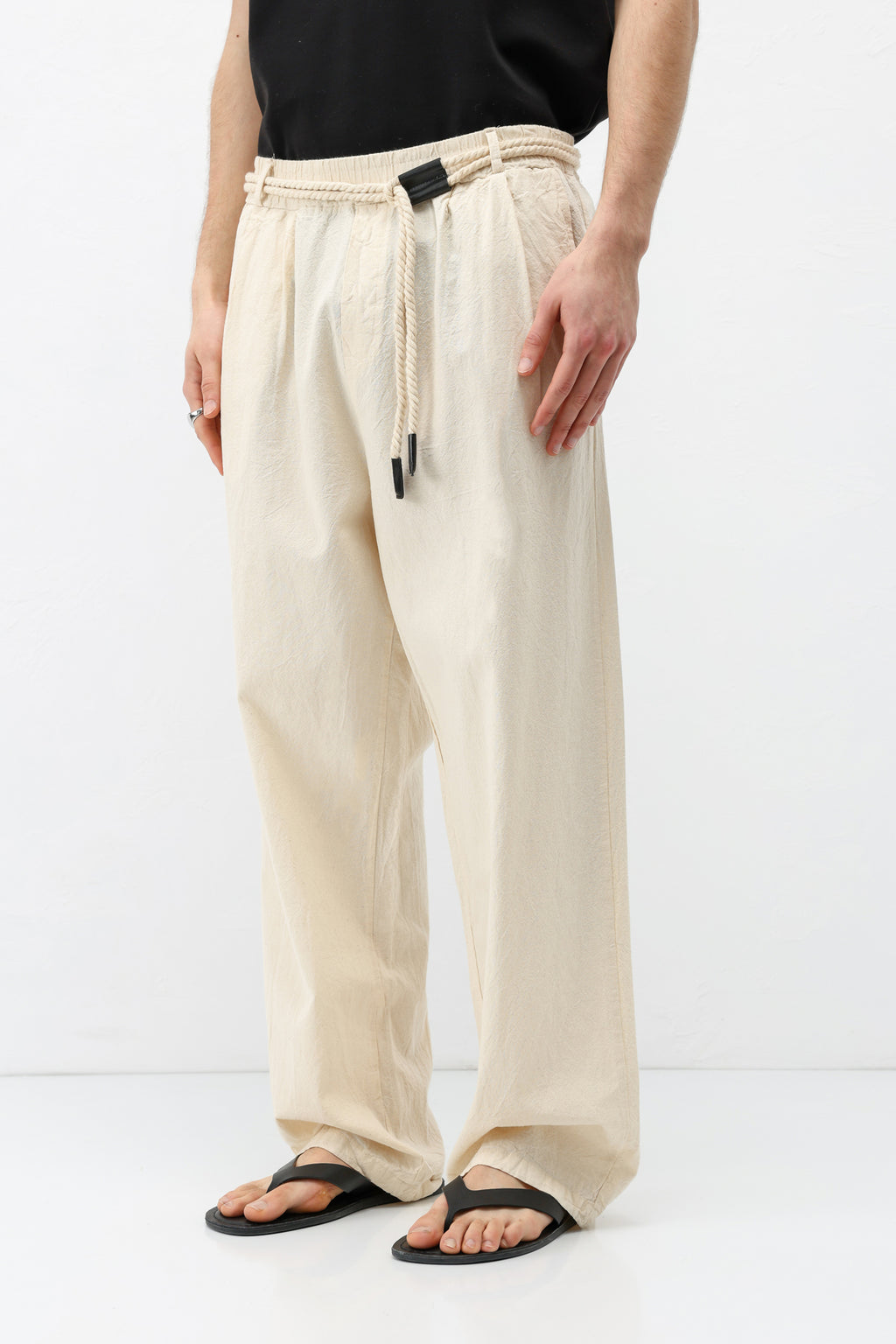 Kemer Detaylı Oversize Keten Pantolon Natural