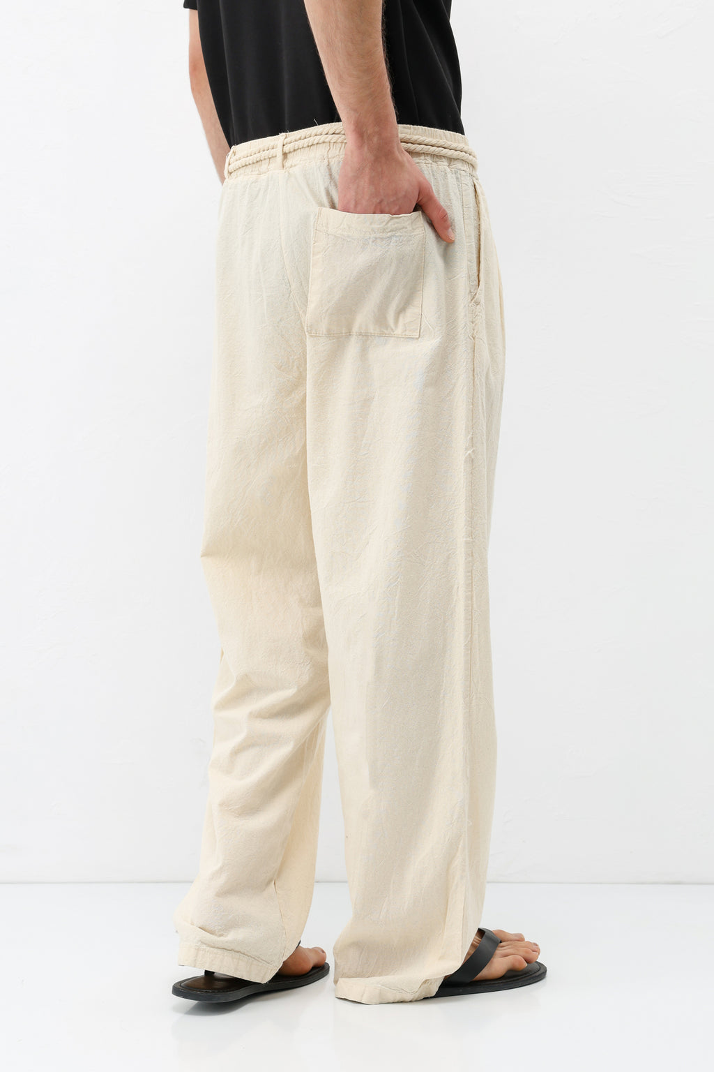 Kemer Detaylı Oversize Keten Pantolon Natural
