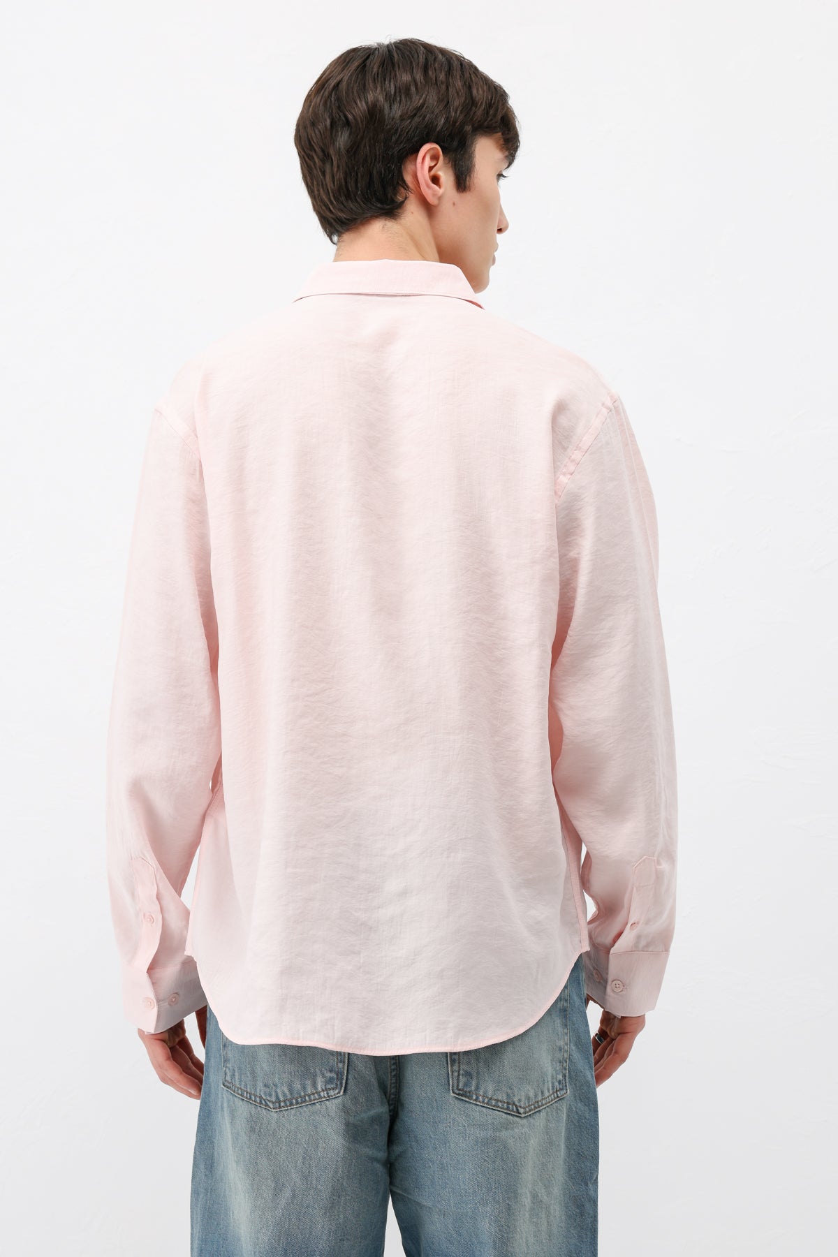 Modal Kumaş Oversize Gömlek Pudra