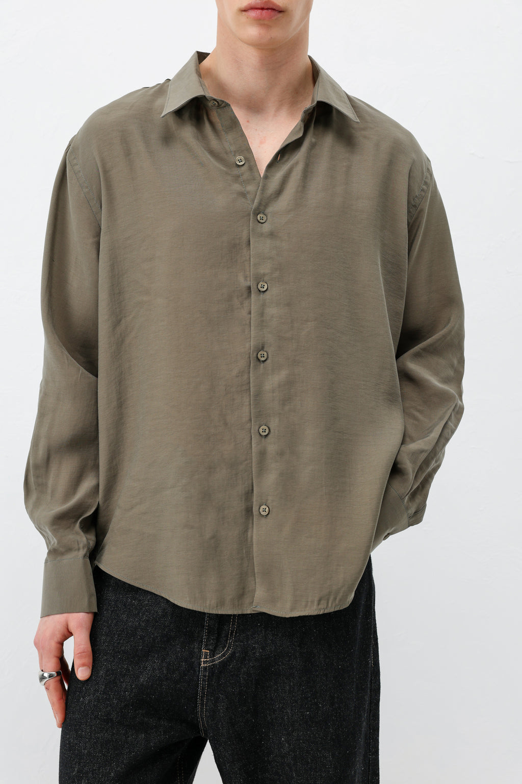 Modal Kumaş Oversize Gömlek Haki
