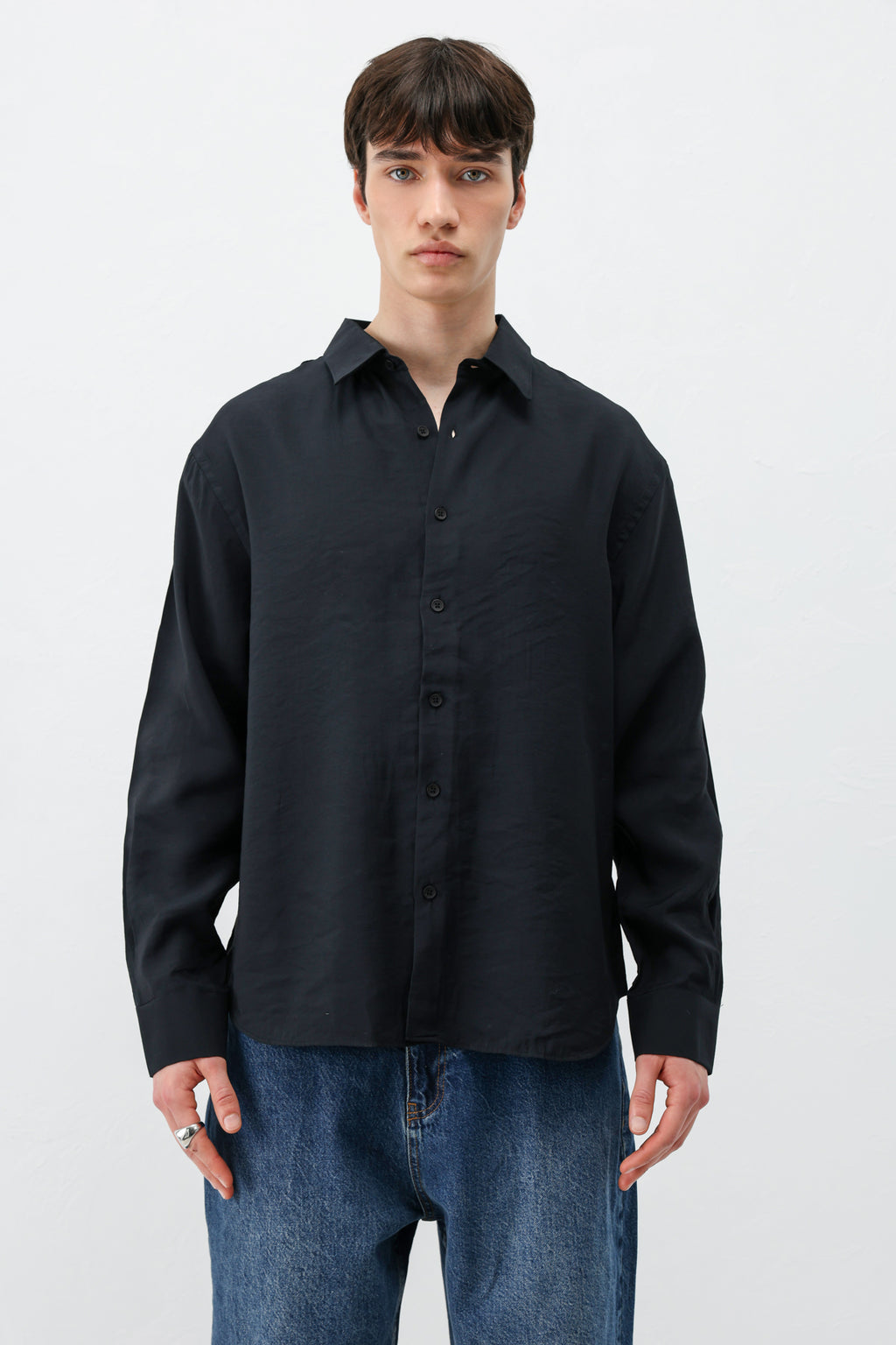 Modal Kumaş Oversize Gömlek Siyah