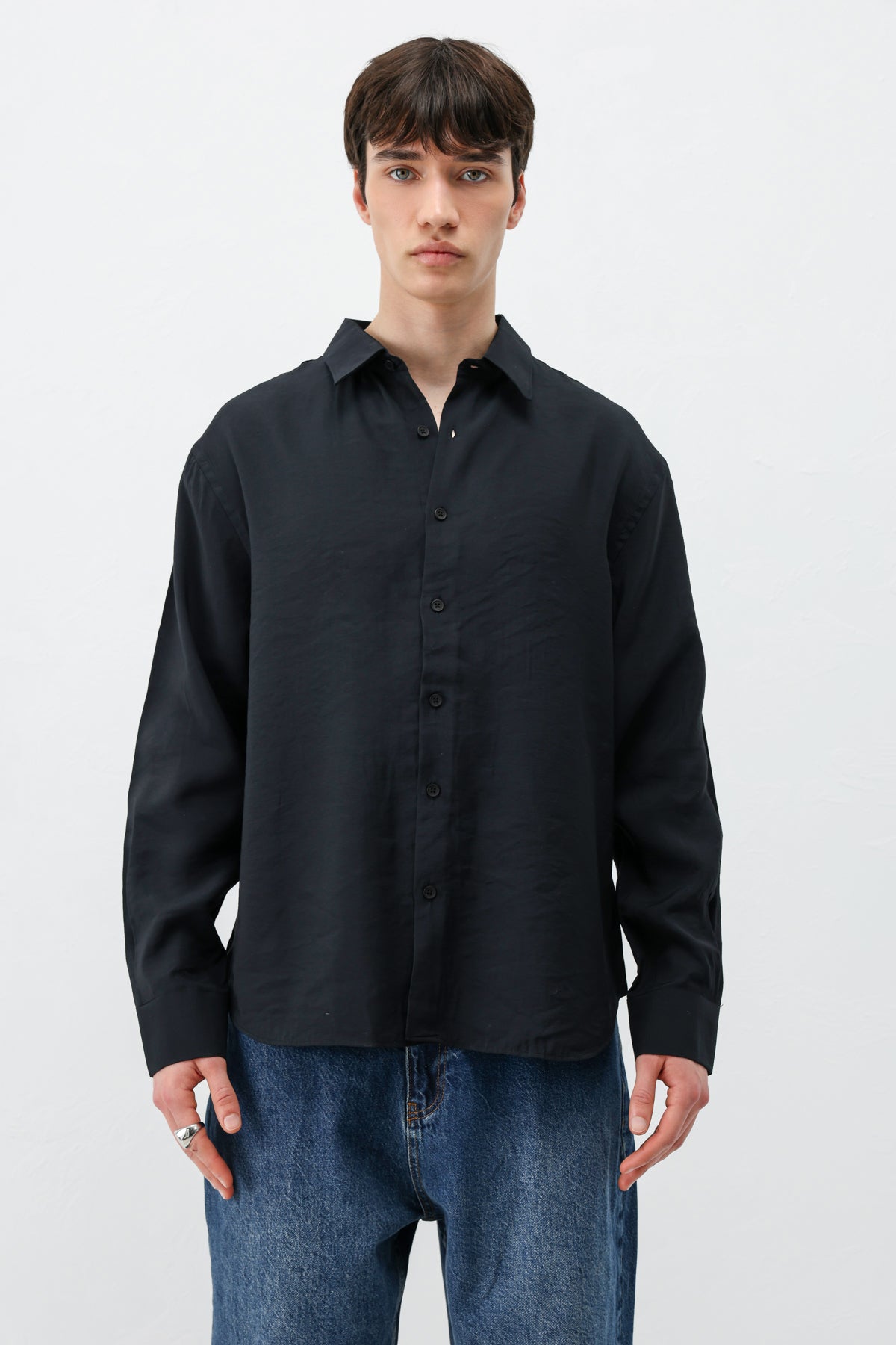 Modal Kumaş Oversize Gömlek Siyah