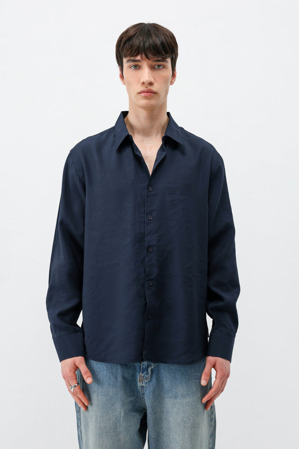 Modal Kumaş Oversize Gömlek Lacivert