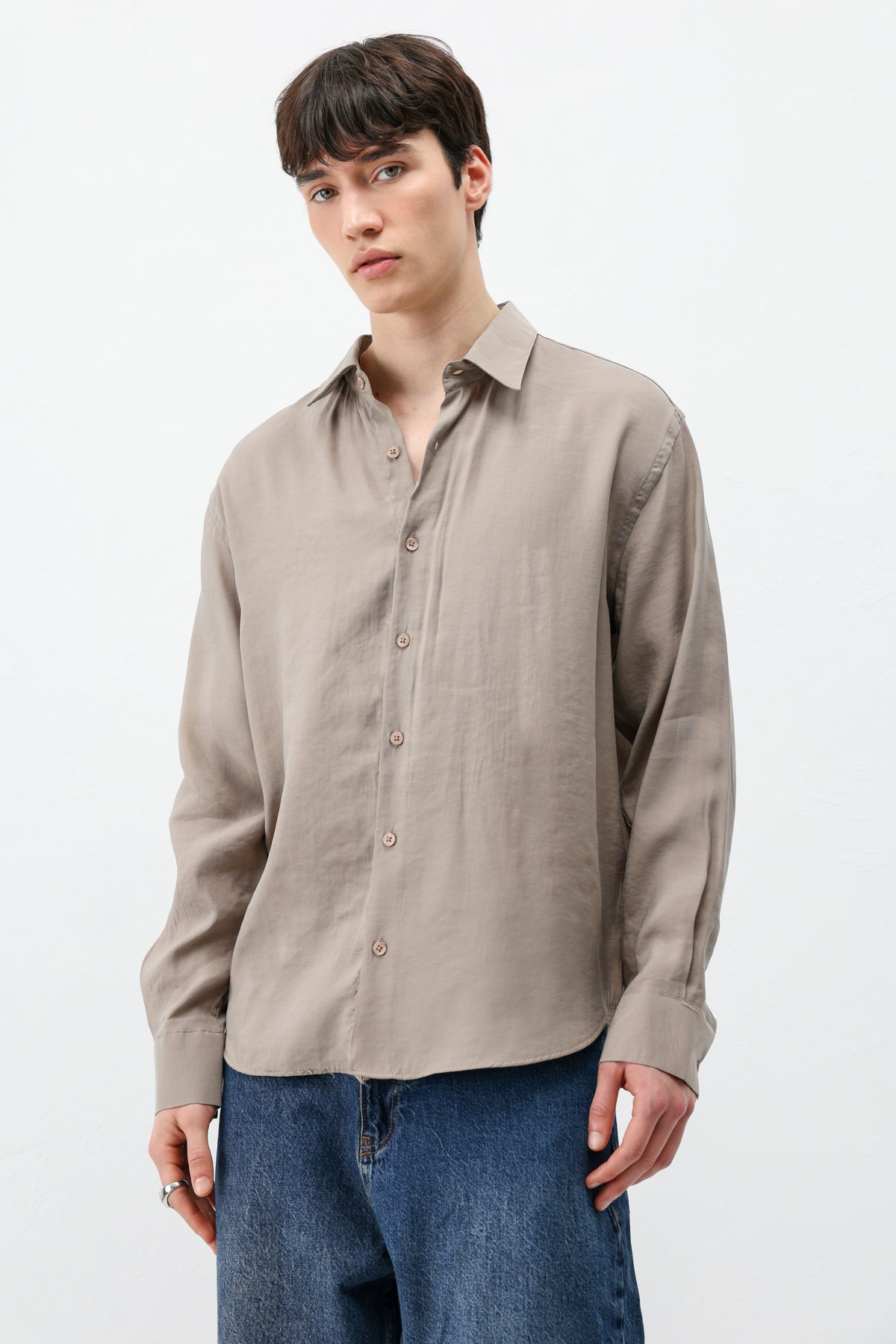 Modal Kumaş Oversize Gömlek Vizon