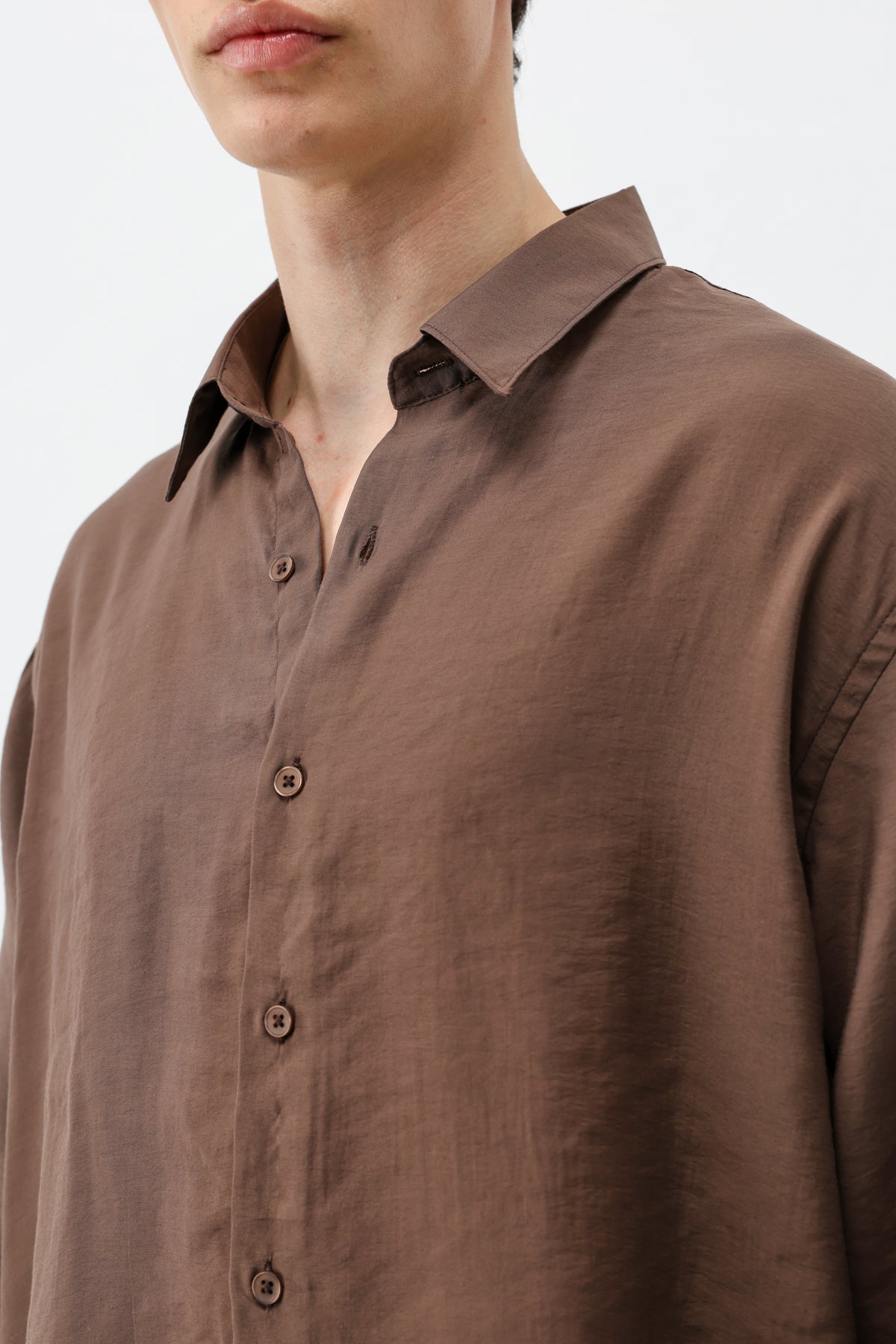 Modal Kumaş Oversize Gömlek Kahve