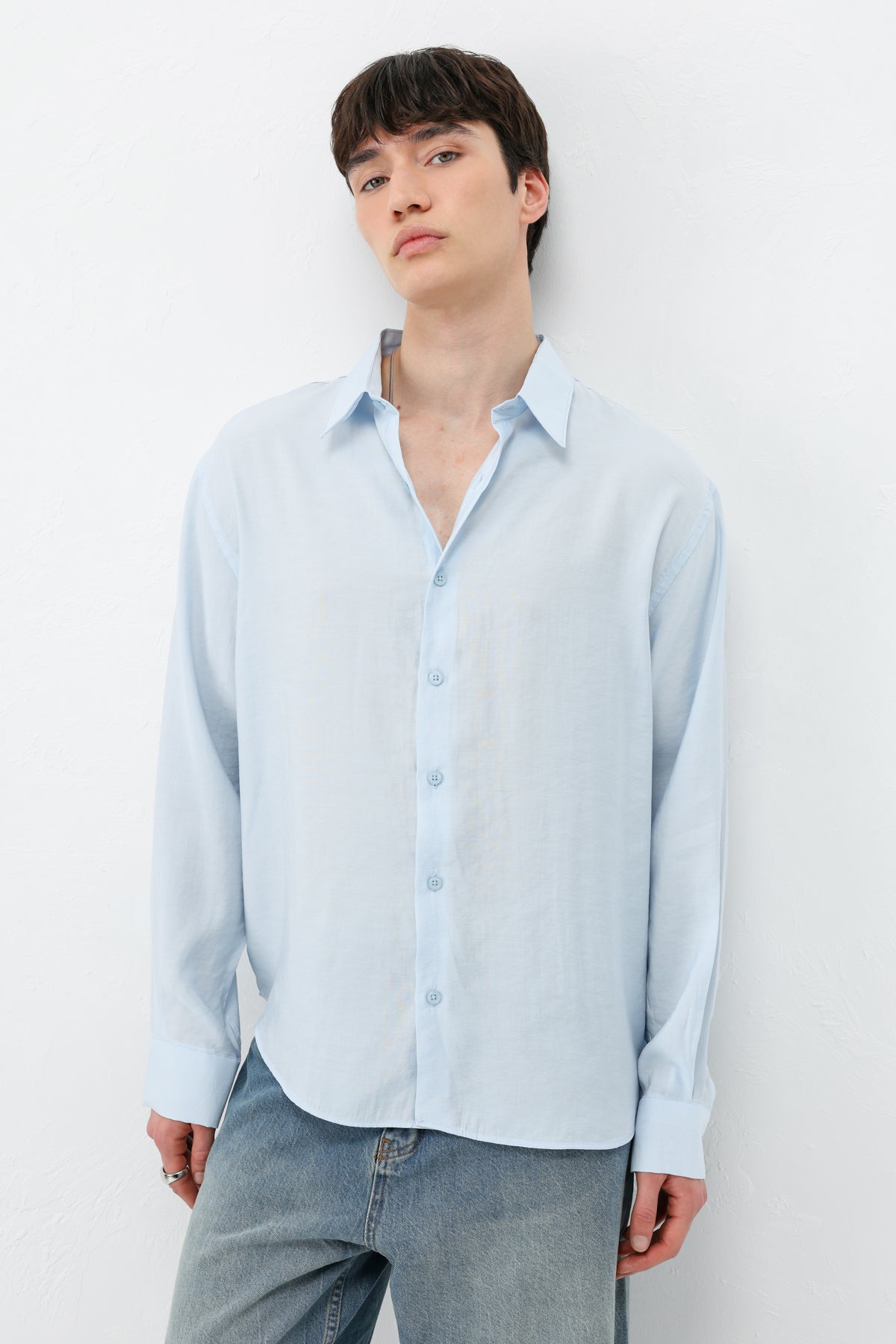 Modal Kumaş Oversize Gömlek Bebe Mavi