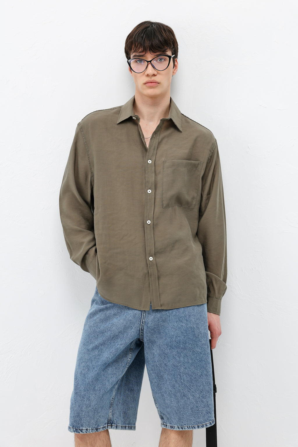 Modal Kumaş Cepli Oversize Gömlek Haki