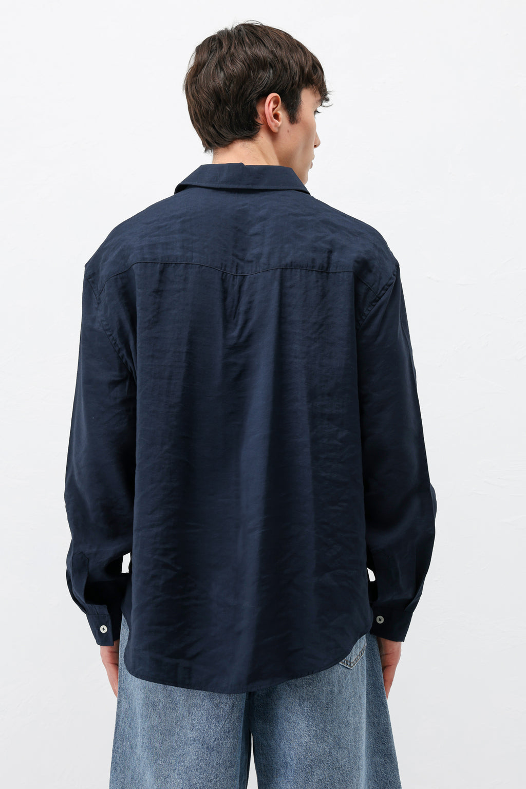 Modal Kumaş Cepli Oversize Gömlek Lacivert