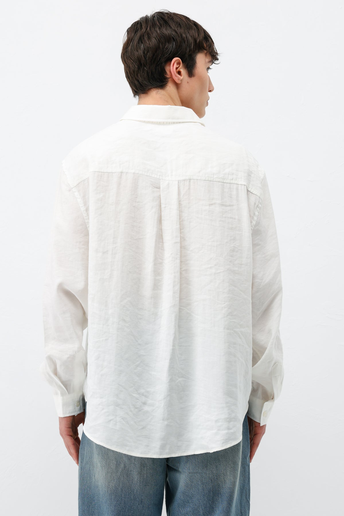 Modal Kumaş Cepli Oversize Gömlek Ekru