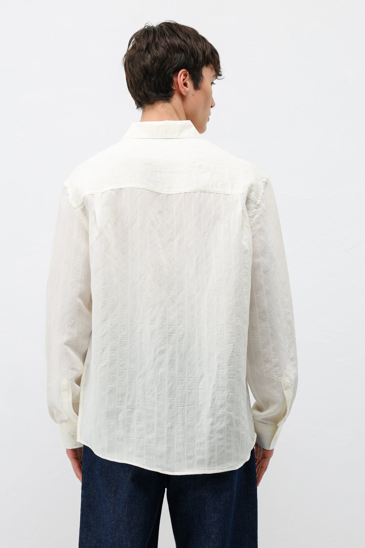 Modal Kumaş Çizgili Oversize Gömlek Beyaz
