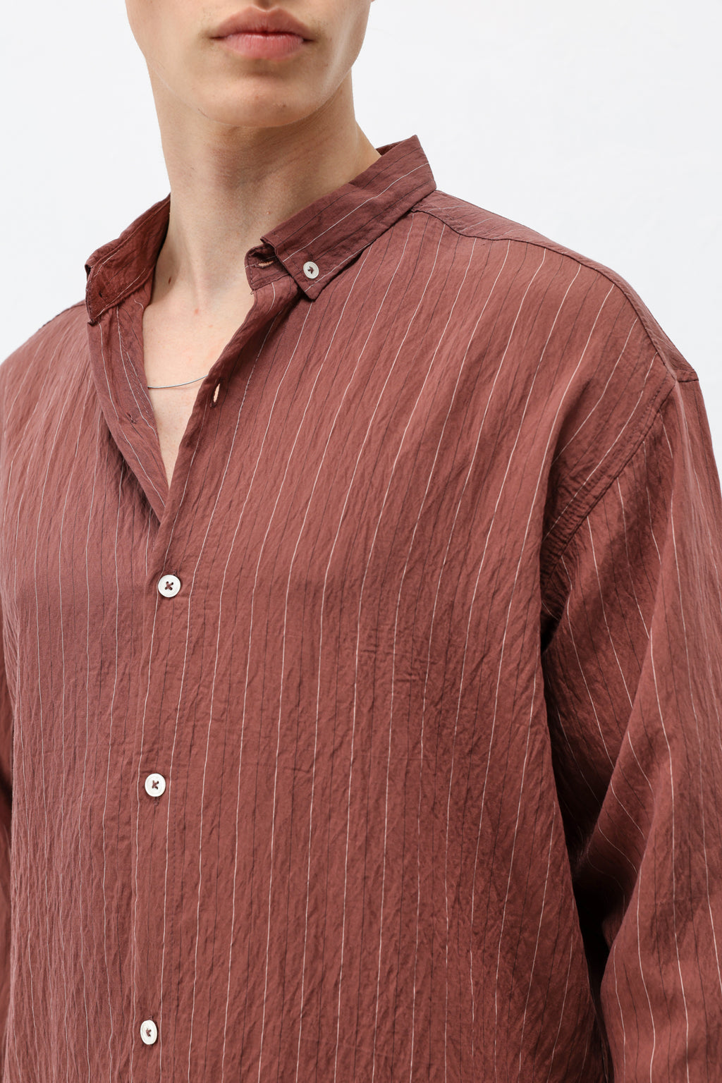 Çizgili Müslin Kumaş Oversize Gömlek Bordo
