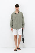 Basic Keten Oversize Gömlek Haki