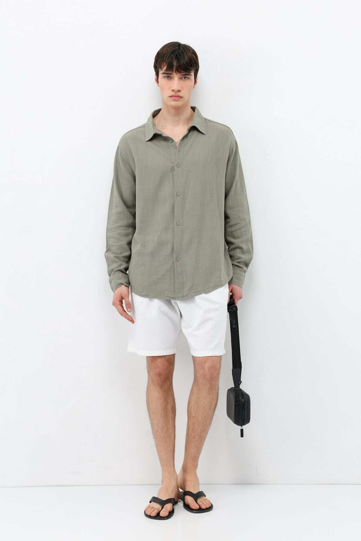Basic Keten Oversize Gömlek Haki