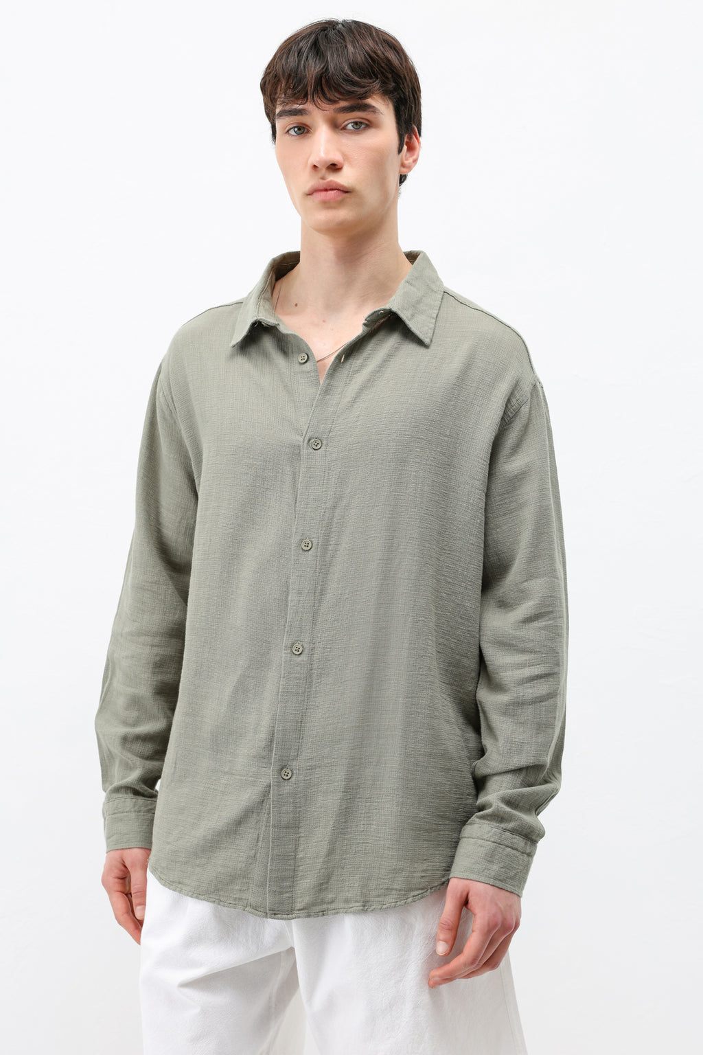 Basic Keten Oversize Gömlek Haki