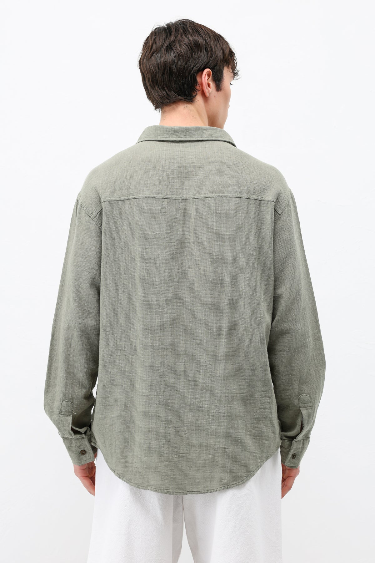 Basic Keten Oversize Gömlek Haki