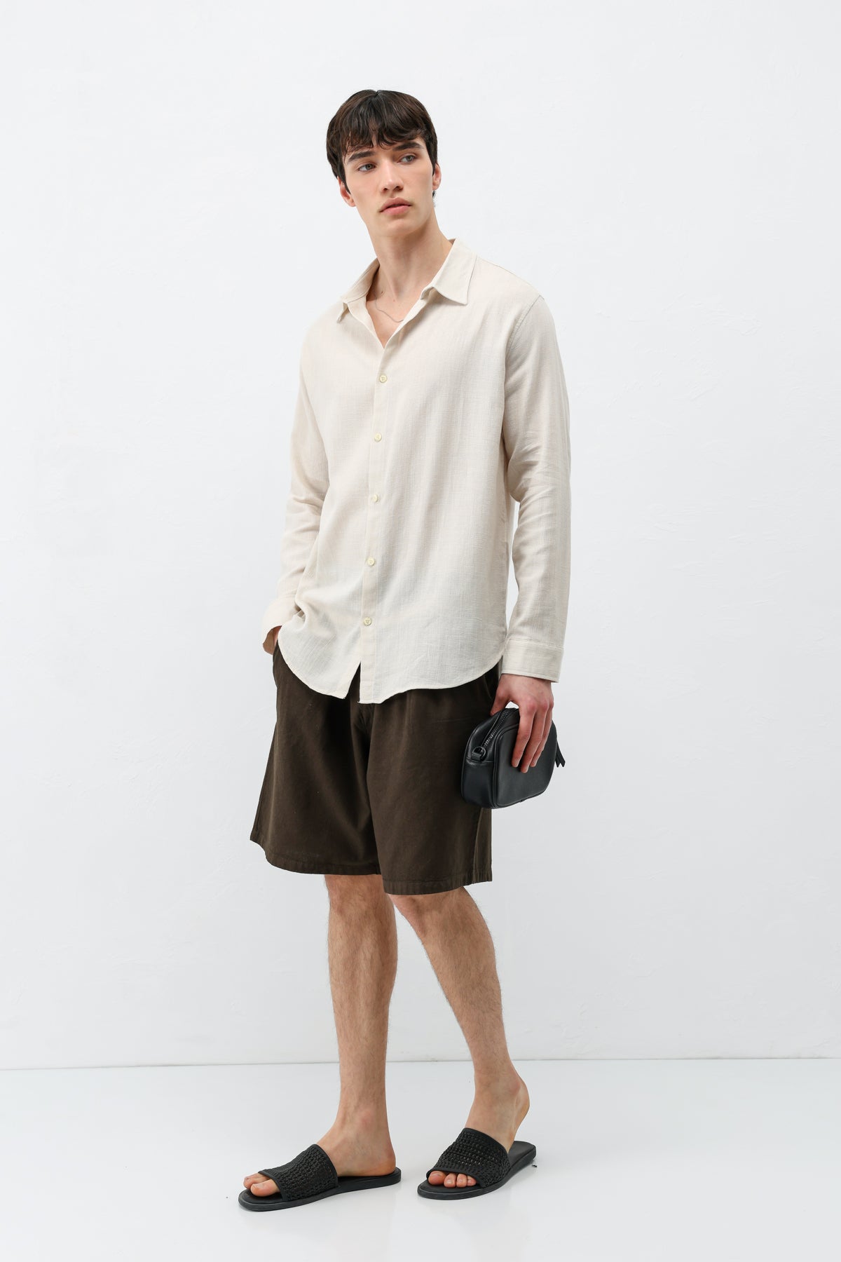 Basic Keten Oversize Gömlek Bej
