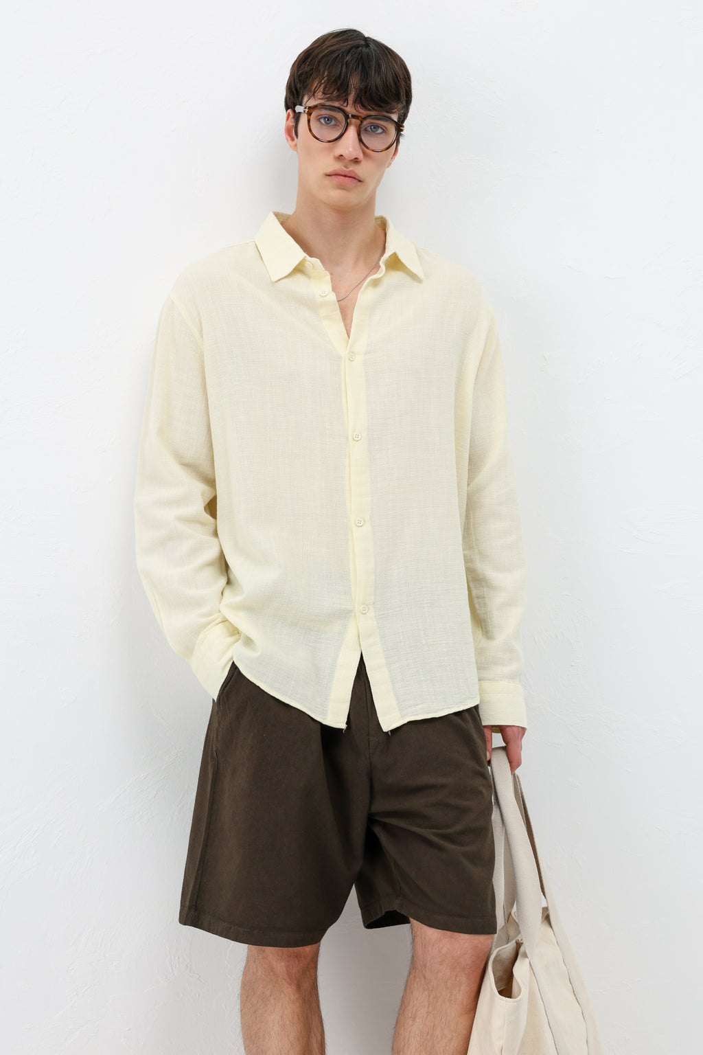 Basic Keten Oversize Gömlek Sarı