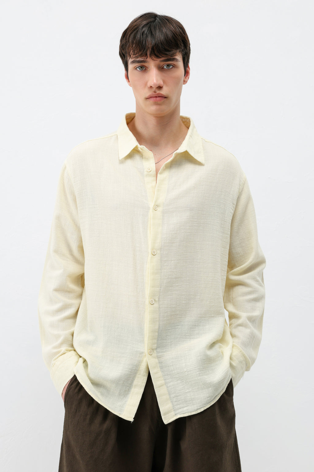 Basic Keten Oversize Gömlek Sarı