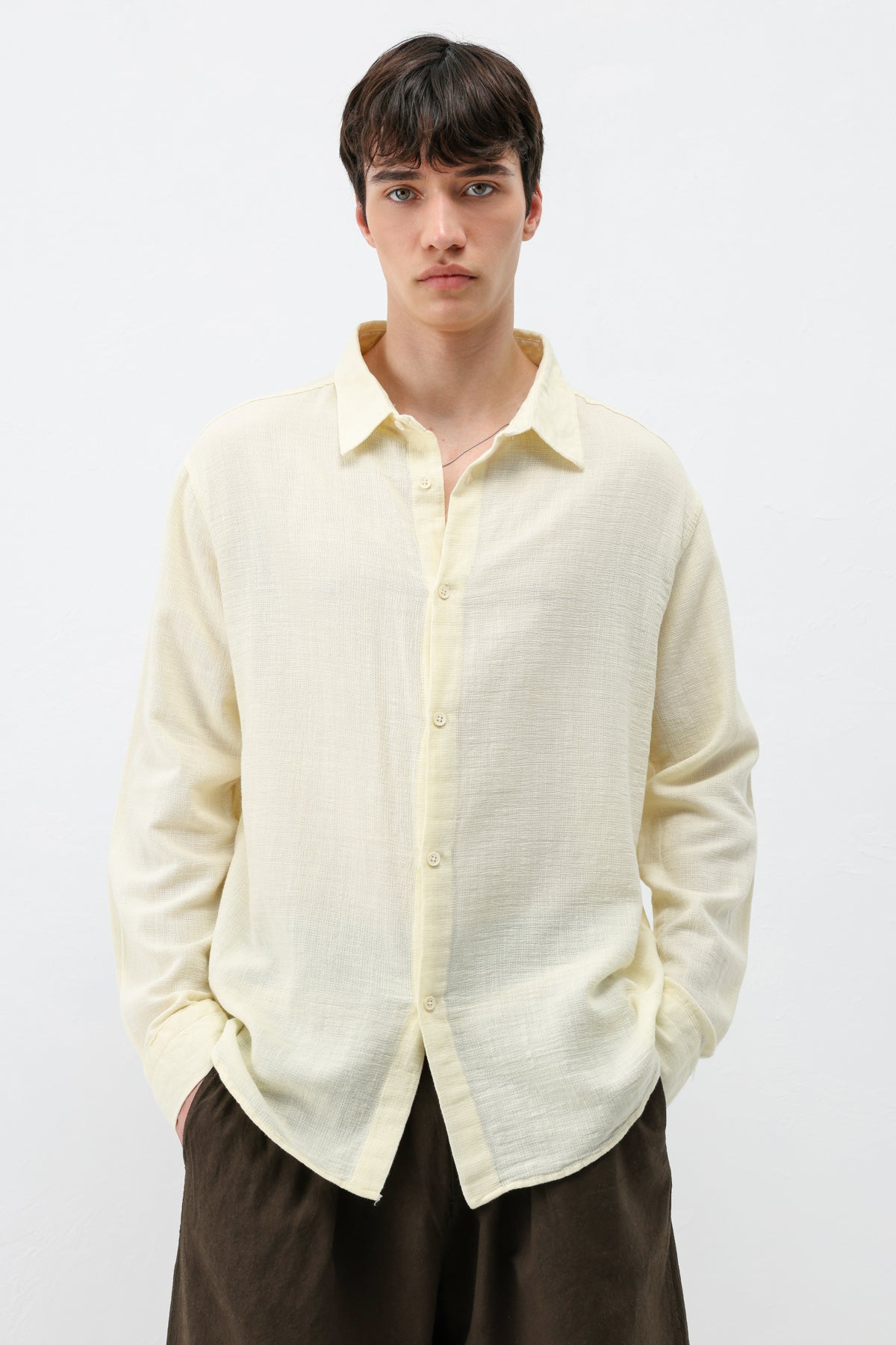 Basic Keten Oversize Gömlek Sarı