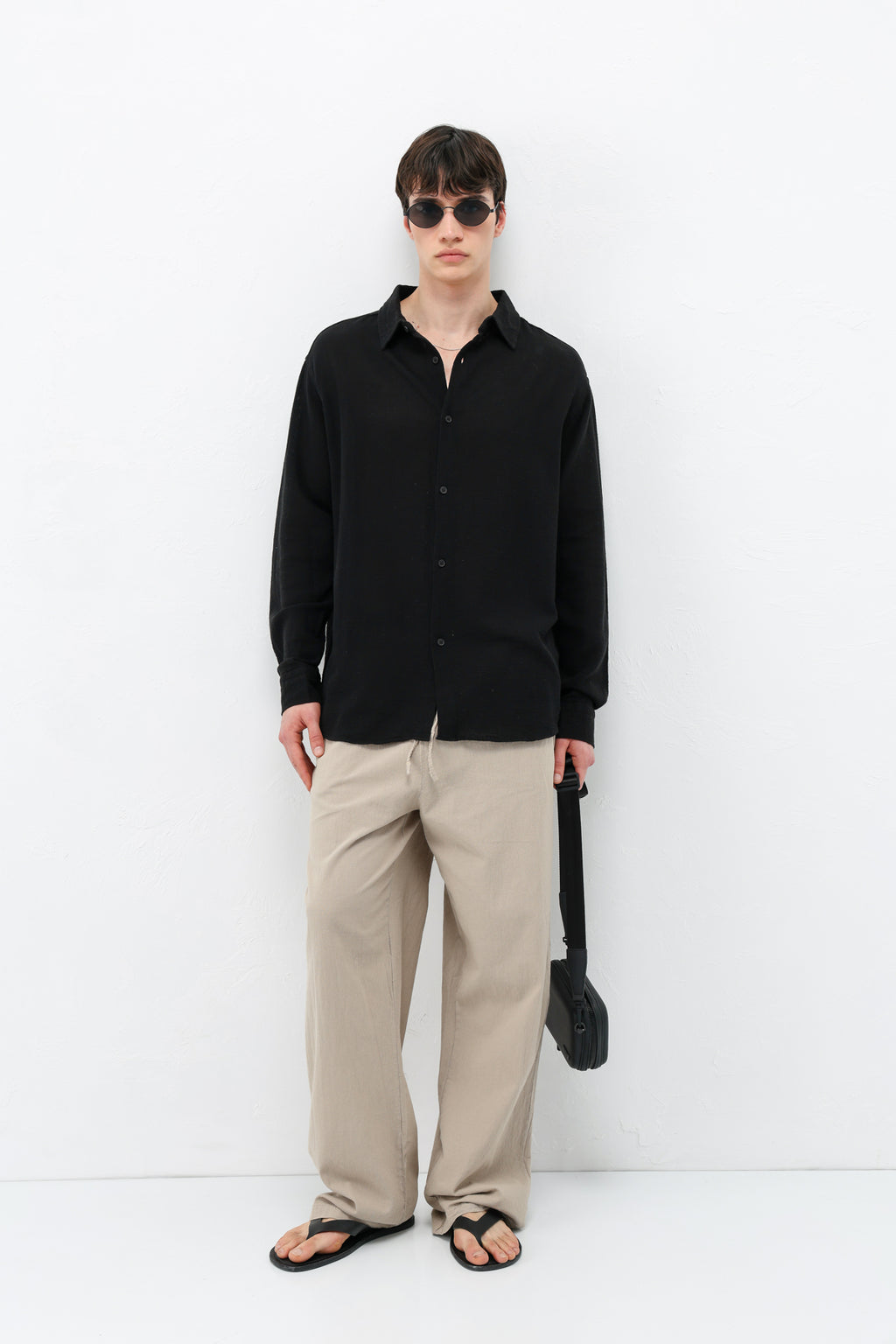 Basic Keten Oversize Gömlek Siyah