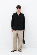 Basic Keten Oversize Gömlek Siyah