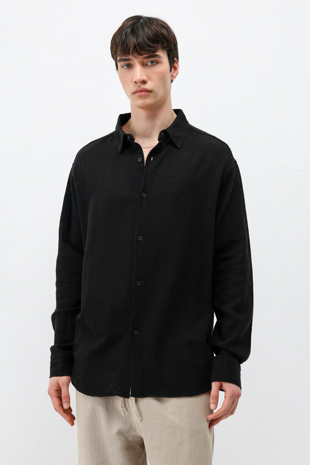 Basic Keten Oversize Gömlek Siyah