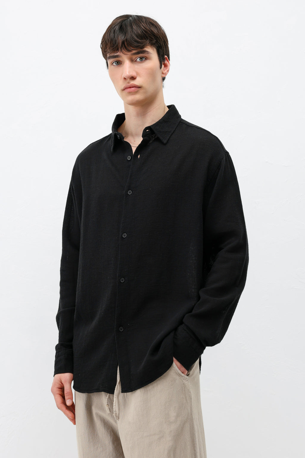 Basic Keten Oversize Gömlek Siyah