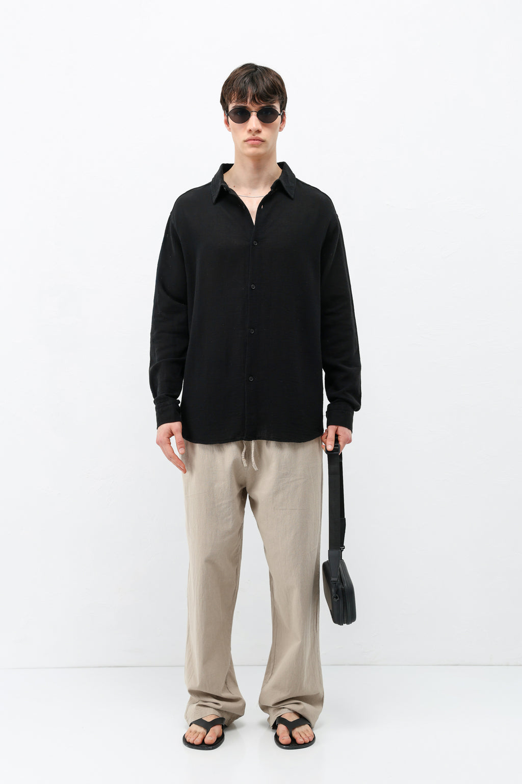 Basic Keten Oversize Gömlek Siyah