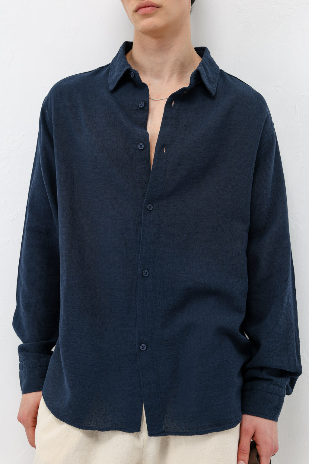 Basic Keten Oversize Gömlek Lacivert