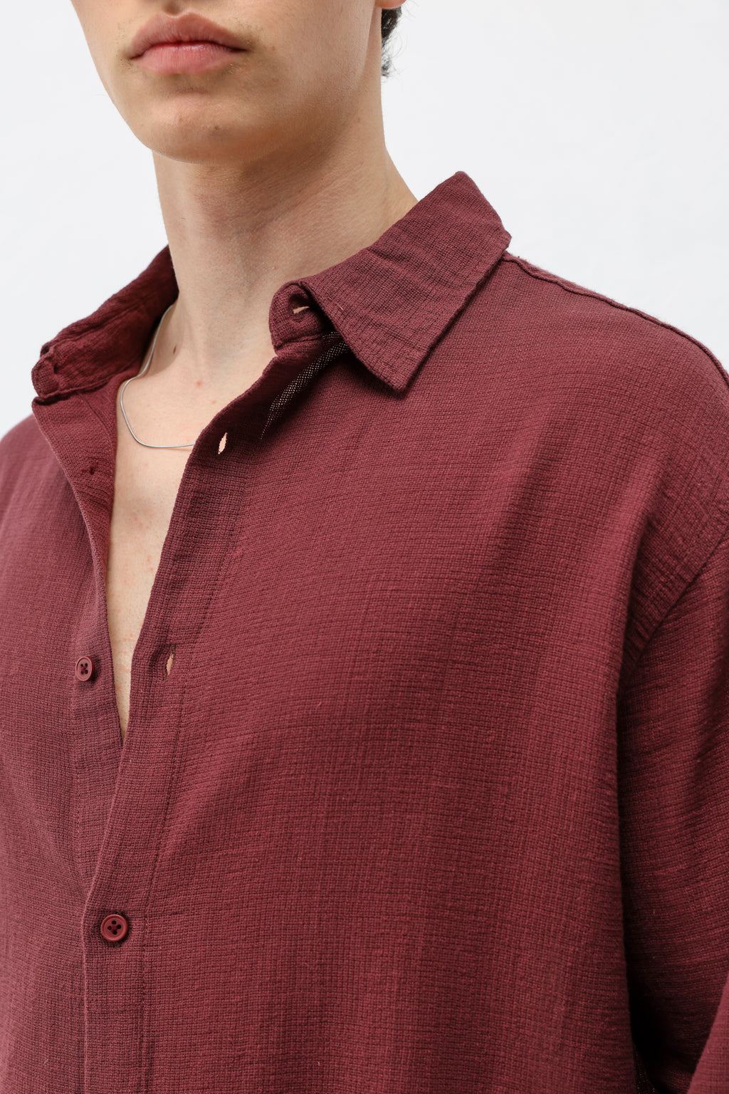 Basic Keten Oversize Gömlek Bordo