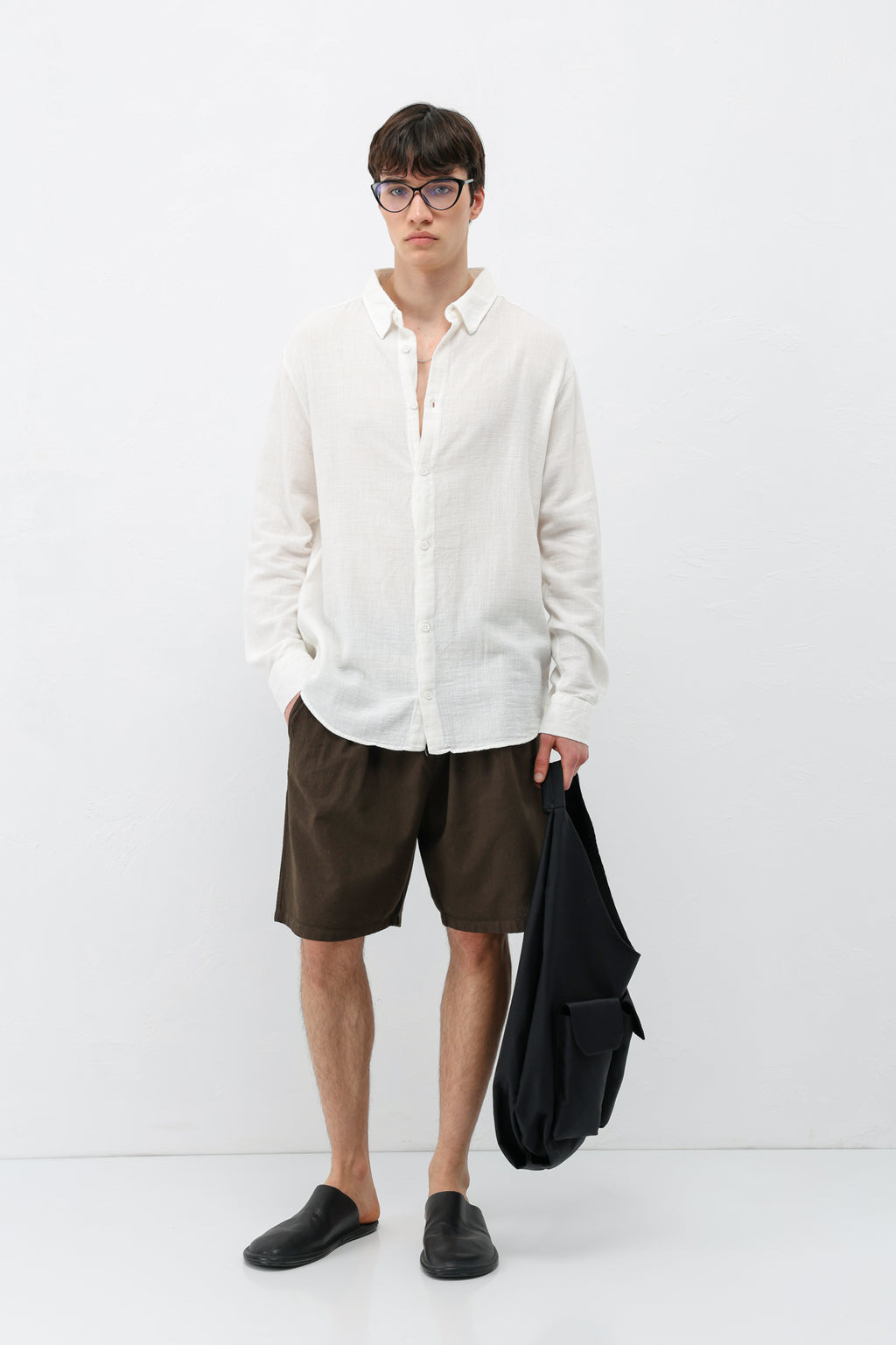 Basic Keten Oversize Gömlek Ekru