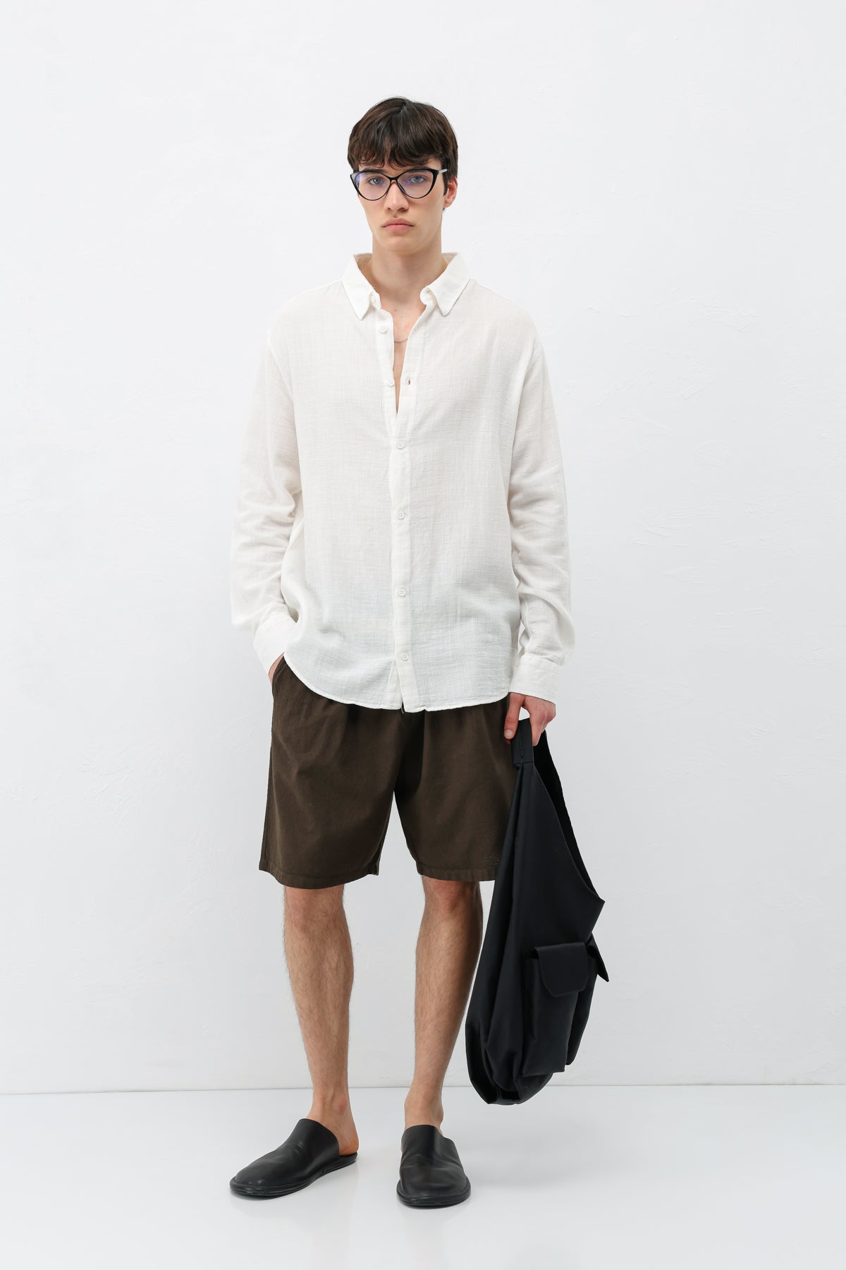 Basic Keten Oversize Gömlek Ekru