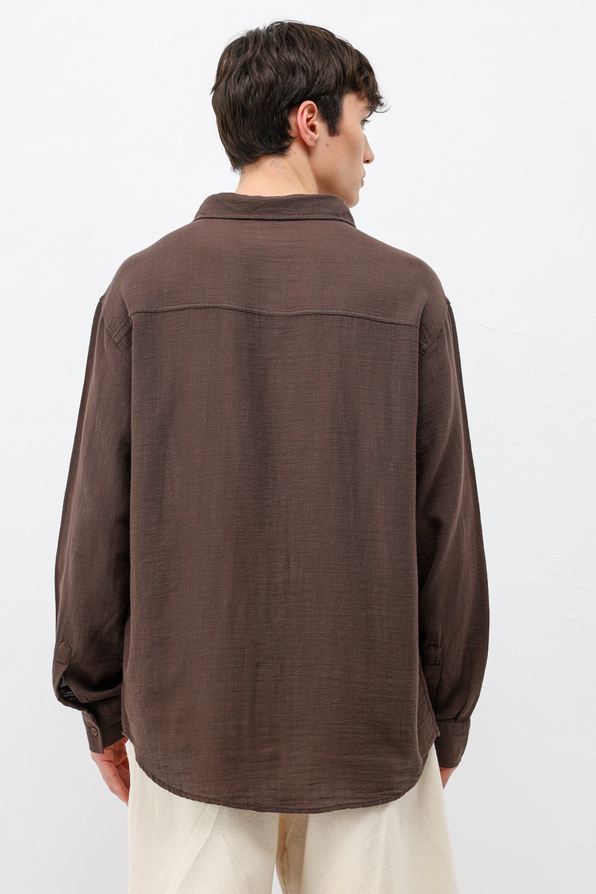 Basic Keten Oversize Gömlek Kahve