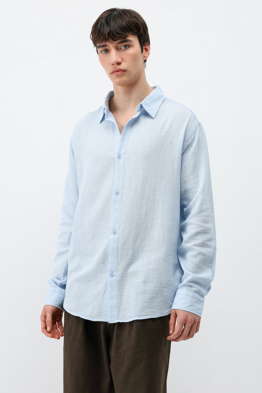 Basic Keten Oversize Gömlek Bebe Mavi