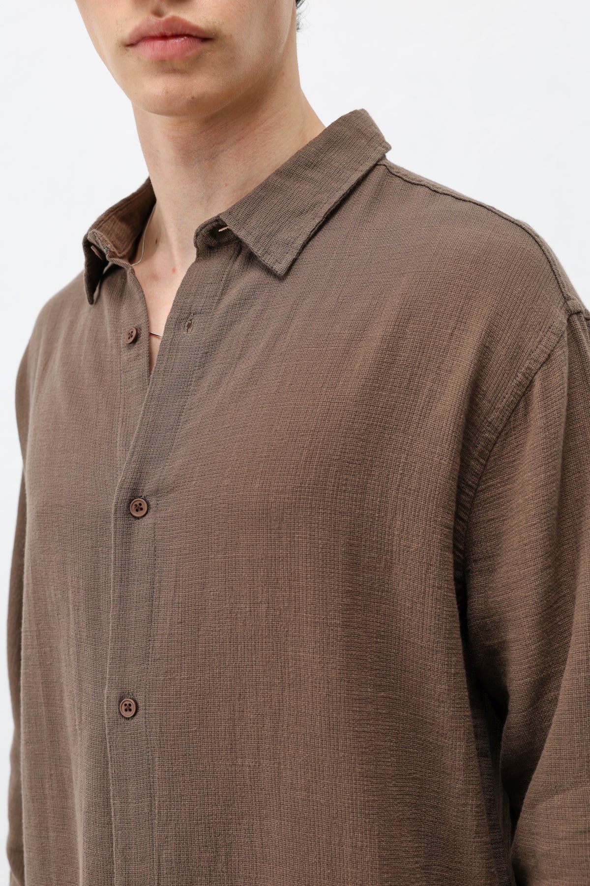 Basic Keten Oversize Gömlek Açık Kahve