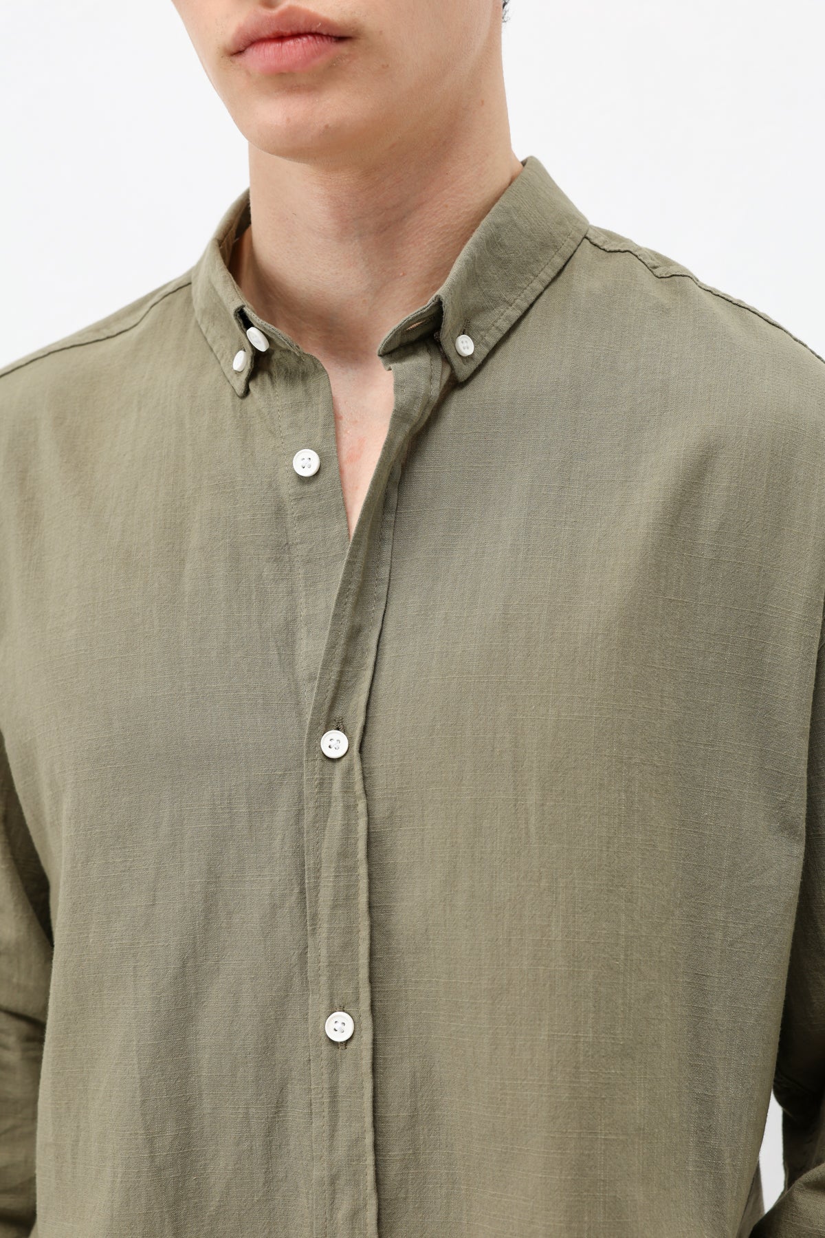 Basic Oversize Pamuk  Keten Gömlek Haki