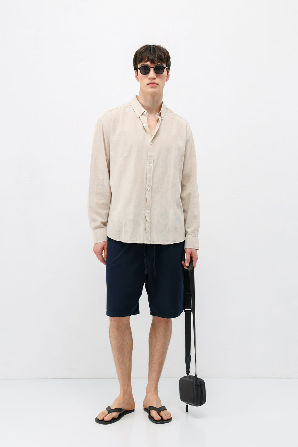 Basic Oversize Pamuk  Keten Gömlek Bej