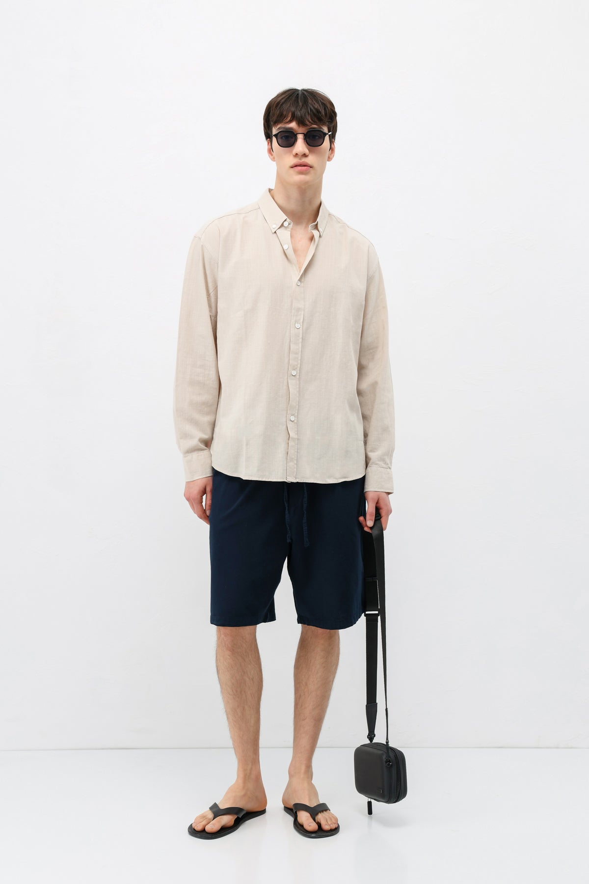 Basic Oversize Pamuk  Keten Gömlek Bej
