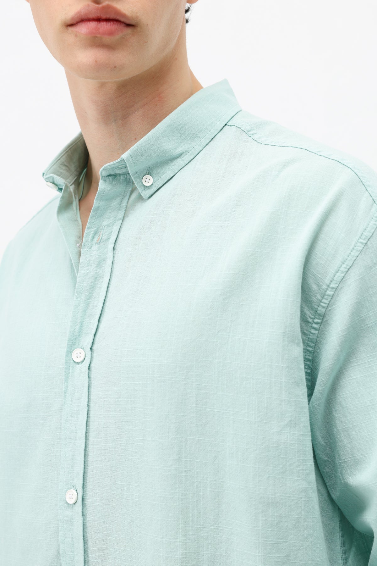 Basic Oversize Pamuk  Keten Gömlek Mint
