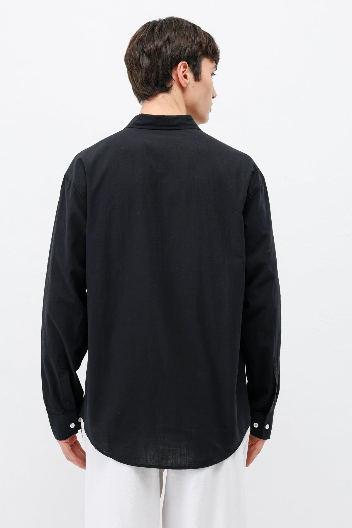 Basic Oversize Pamuk  Keten Gömlek Siyah