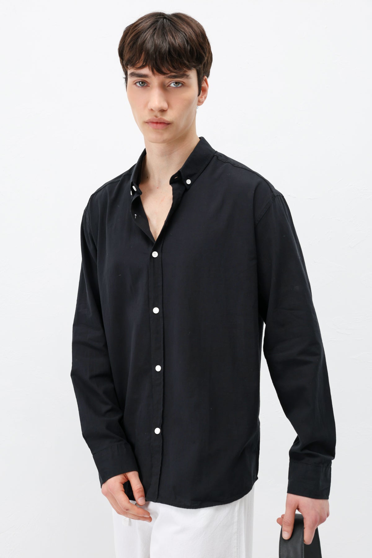 Basic Oversize Pamuk  Keten Gömlek Siyah