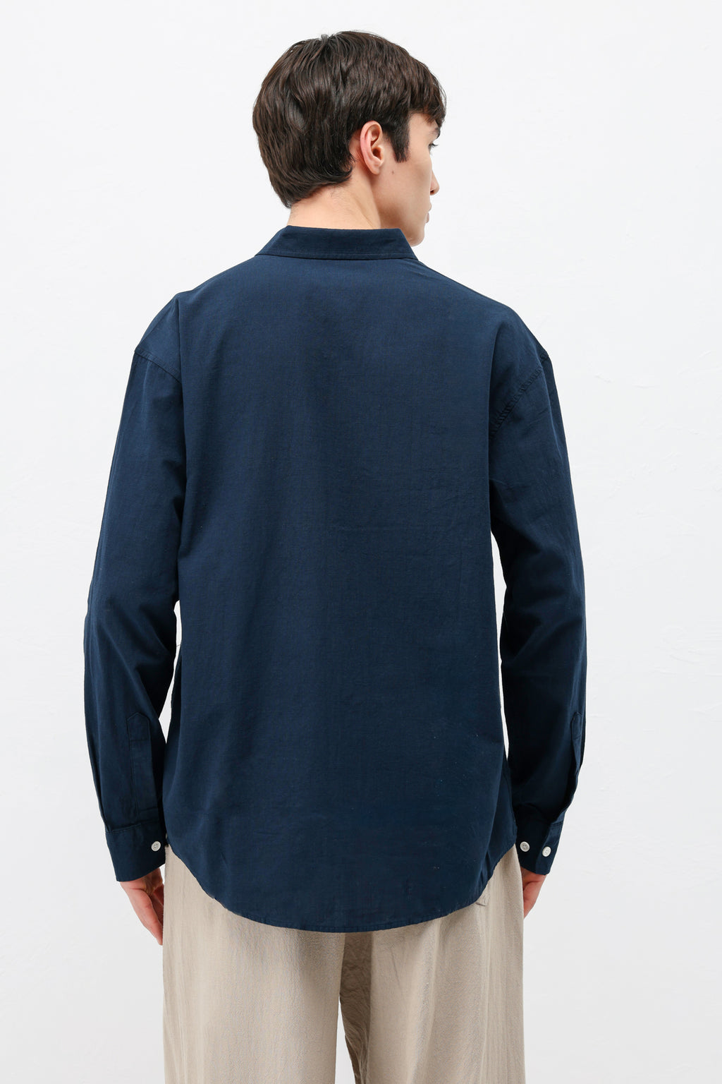 Basic Oversize Pamuk  Keten Gömlek Lacivert