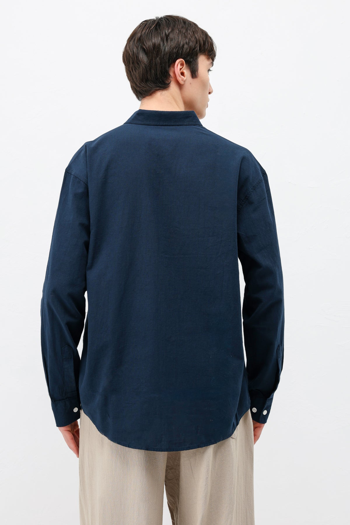 Basic Oversize Pamuk  Keten Gömlek Lacivert