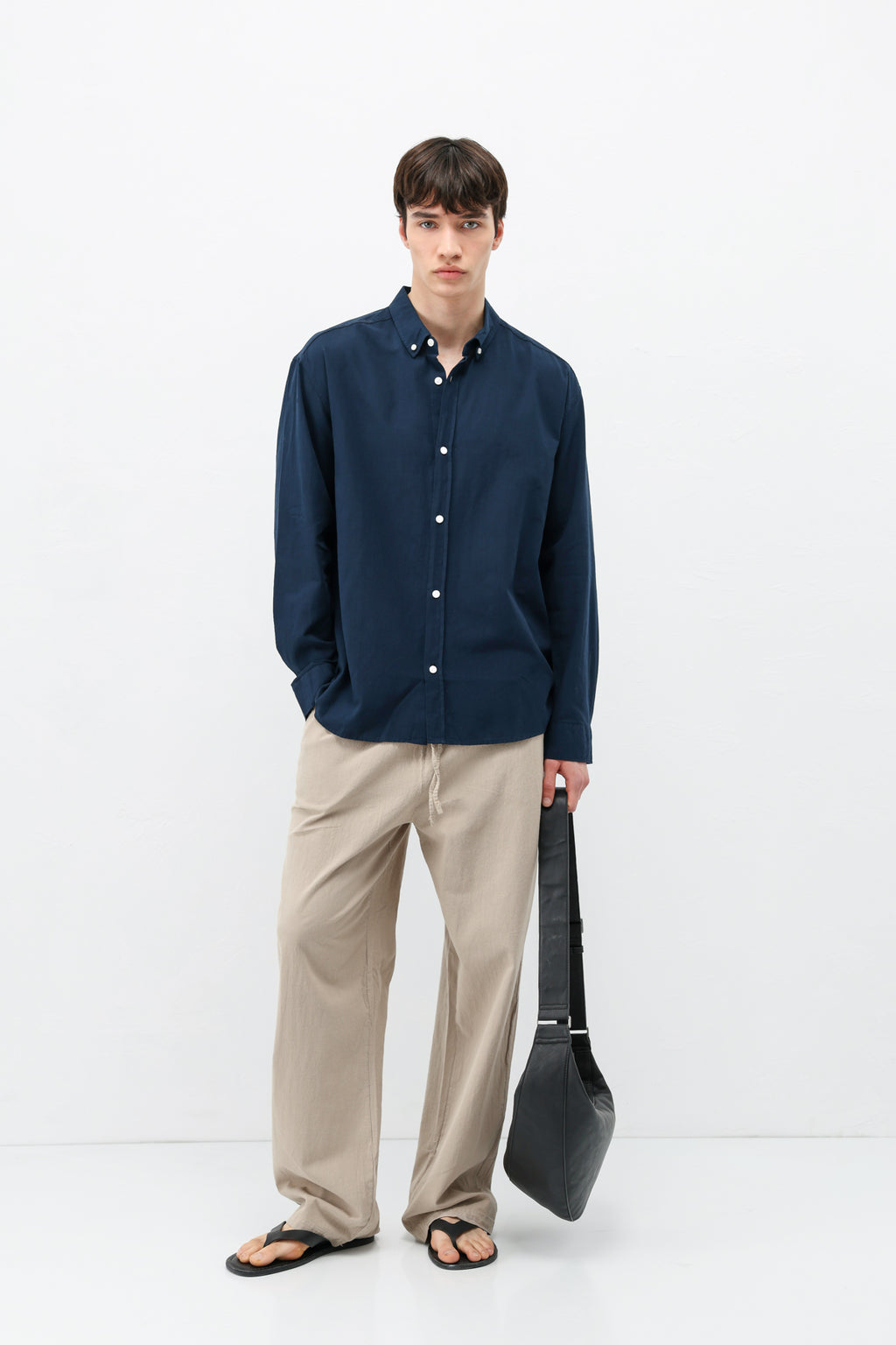 Basic Oversize Pamuk  Keten Gömlek Lacivert
