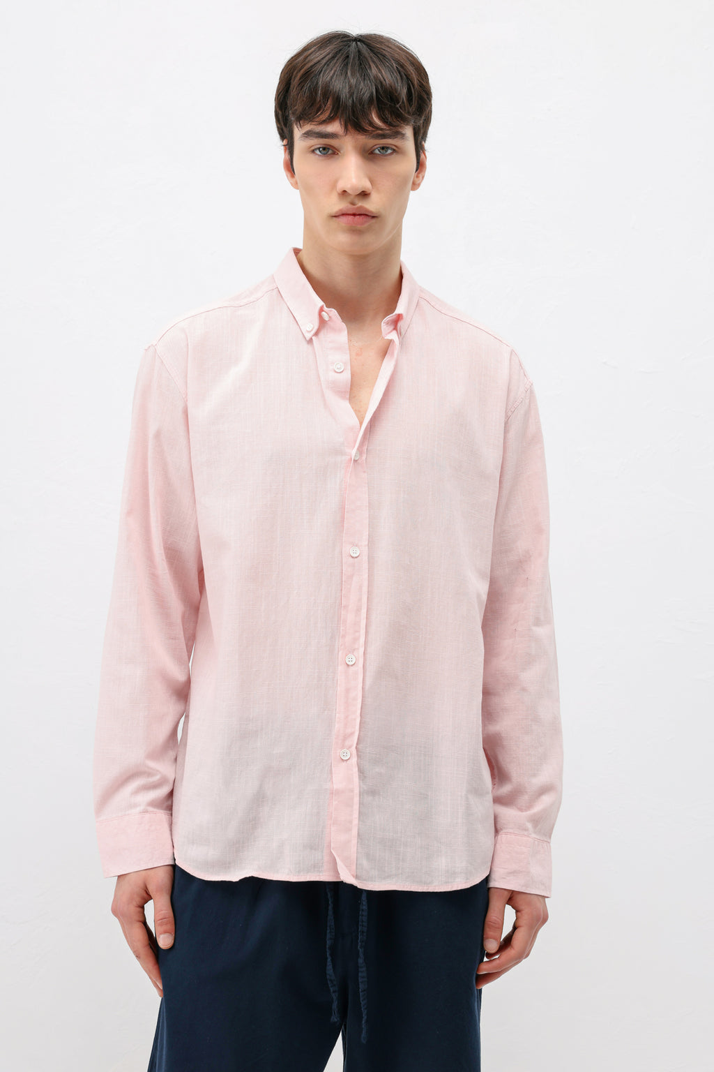Basic Oversize Pamuk  Keten Gömlek Pembe