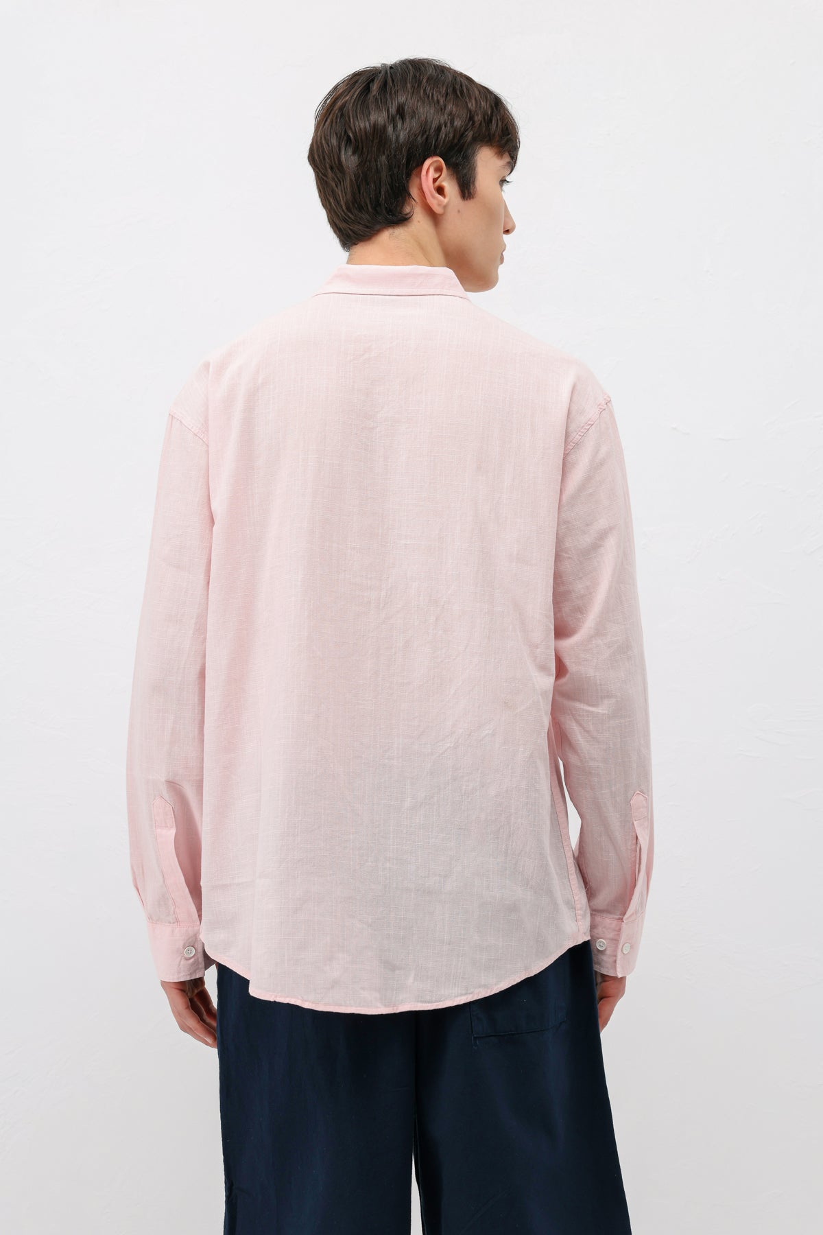 Basic Oversize Pamuk  Keten Gömlek Pembe