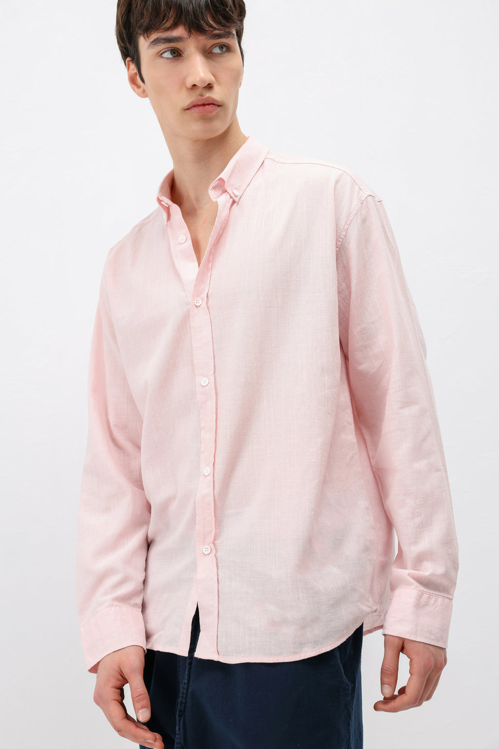 Basic Oversize Pamuk  Keten Gömlek Pembe