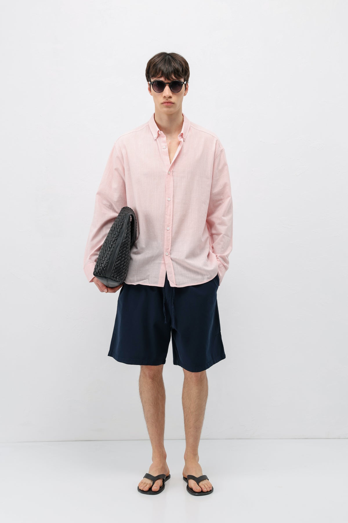 Basic Oversize Pamuk  Keten Gömlek Pembe