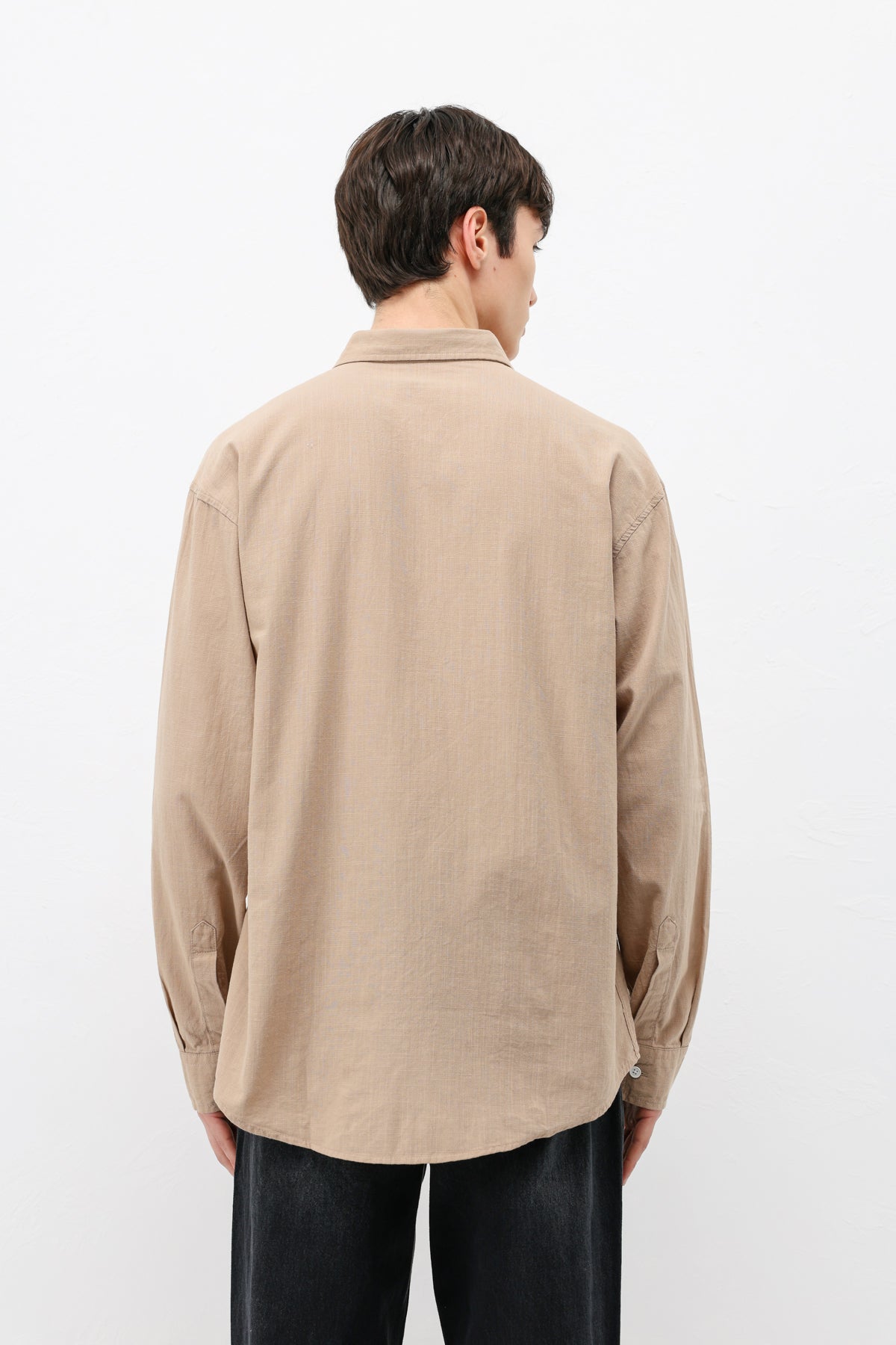 Basic Oversize Pamuk  Keten Gömlek Vizon