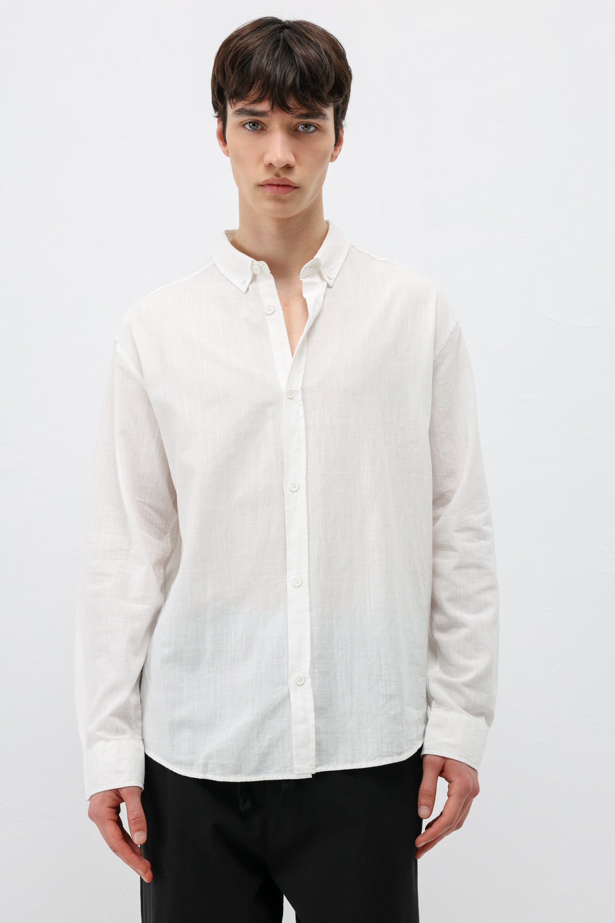 Basic Oversize Pamuk  Keten Gömlek Ekru